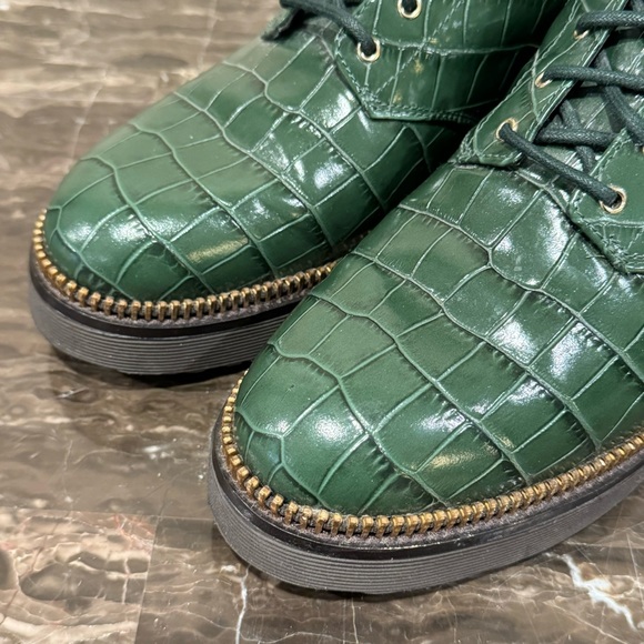 Michael Kors Haskell Crocodile Embossed Leather Combat Boots - Picture 2 of 14